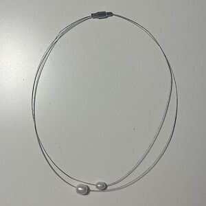 Two strand layered dainty wire necklaces with faux pearls